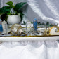 Celestial Clarity | Long Ceramic Tarot Altar with Double Tealight Holders, Double Chime Holders, Triple Tarot Display, Angelite and Clear Quartz