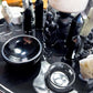 Black Ceramic Crystal Altar | Moonstone, Obsidian, Detached Offering Bowl, Double Tealight & Double Chime Holder