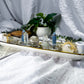 Celestial Clarity | Long Ceramic Tarot Altar with Double Tealight Holders, Double Chime Holders, Triple Tarot Display, Angelite and Clear Quartz