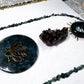 Moss Agate Spell Notebook | Handmade Paper Journal with Crystals, Gold Flakes, and Lotus Charm