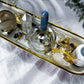Celestial Clarity | Long Ceramic Tarot Altar with Double Tealight Holders, Double Chime Holders, Triple Tarot Display, Angelite and Clear Quartz