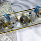 Celestial Clarity | Long Ceramic Tarot Altar with Double Tealight Holders, Double Chime Holders, Triple Tarot Display, Angelite and Clear Quartz