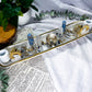 Celestial Clarity | Long Ceramic Tarot Altar with Double Tealight Holders, Double Chime Holders, Triple Tarot Display, Angelite and Clear Quartz