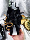 Coffin Wall Hanging Altars | Wooden Witchcraft Decor with Crystal Towers, Moons, Candle Holder, and Snake