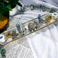 Celestial Clarity | Long Ceramic Tarot Altar with Double Tealight Holders, Double Chime Holders, Triple Tarot Display, Angelite and Clear Quartz