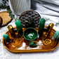 Green Aventurine & Pyrite Crystal Altar | Double Tarot, Double Chime, Detached Offering Bowl & Tealight Altar