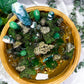 Fortune Grove | Extra Large Money Bowl Altar with Moss Agate, Green Aventurine, Pyrite and Five Tealight Holders