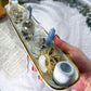 Celestial Clarity | Long Ceramic Tarot Altar with Double Tealight Holders, Double Chime Holders, Triple Tarot Display, Angelite and Clear Quartz