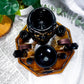 Night Watch | Obsidian Crystal Altar with Cat Oil Burner, Offering Bowl and Double Chime Holders