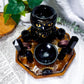 Night Watch | Obsidian Crystal Altar with Cat Oil Burner, Offering Bowl and Double Chime Holders