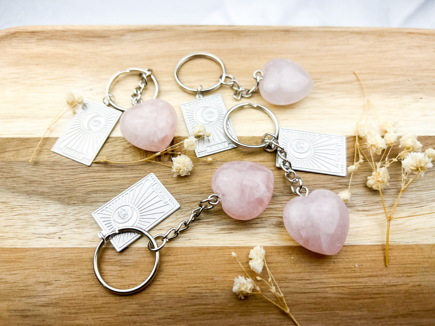 Rose Quartz + The Moon Keychain