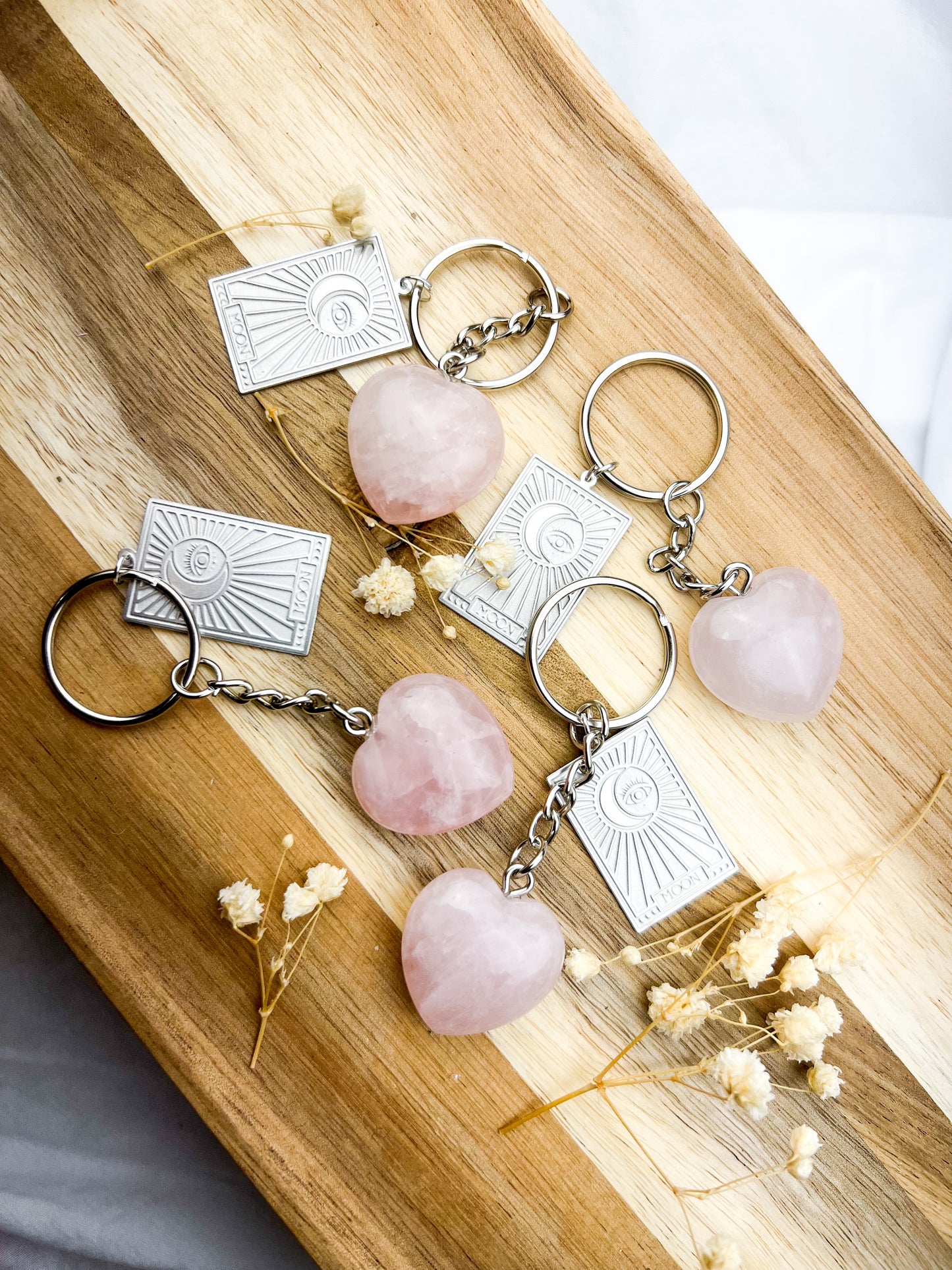 Rose Quartz + The Moon Keychain