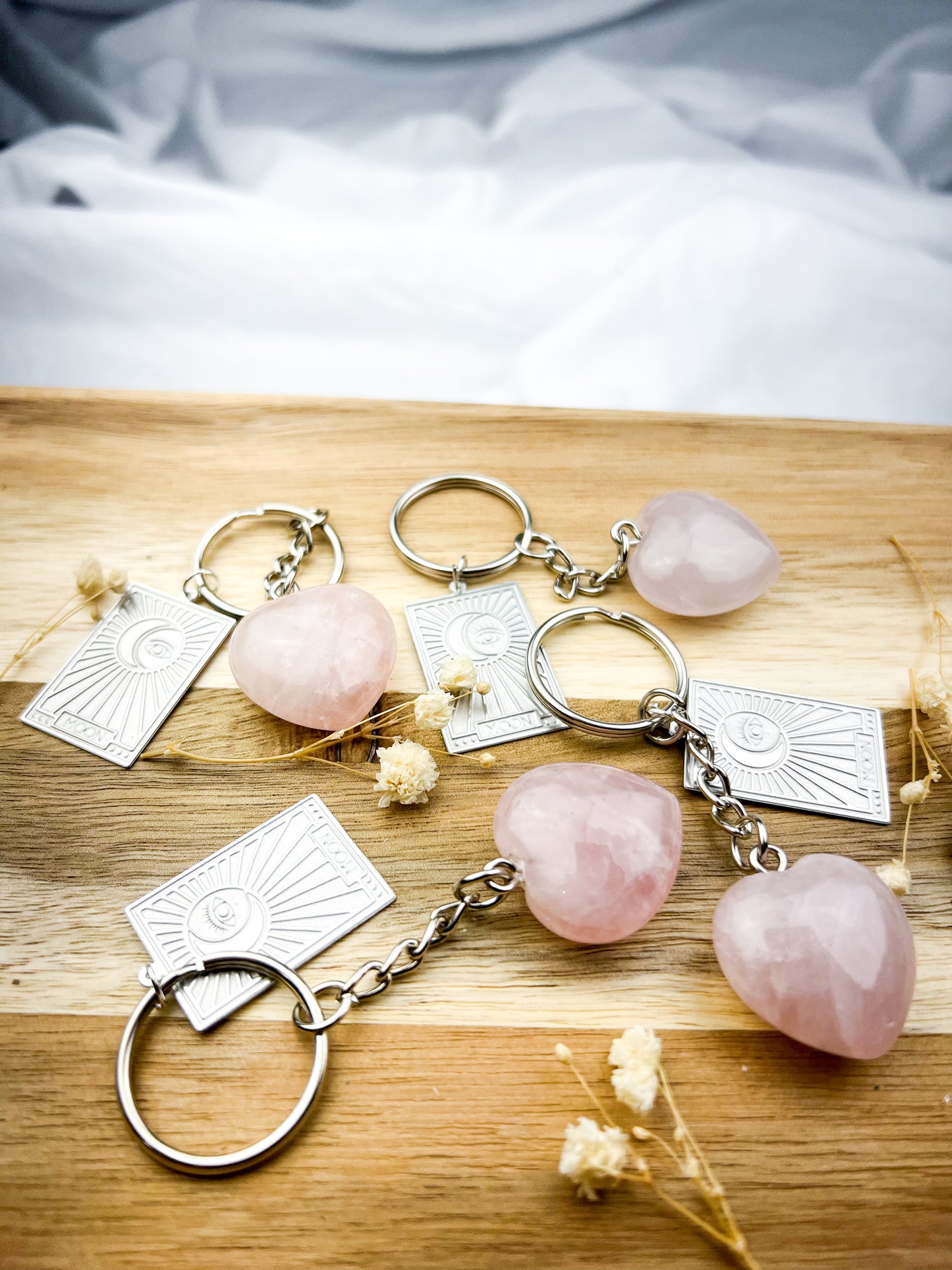 Rose Quartz + The Moon Keychain