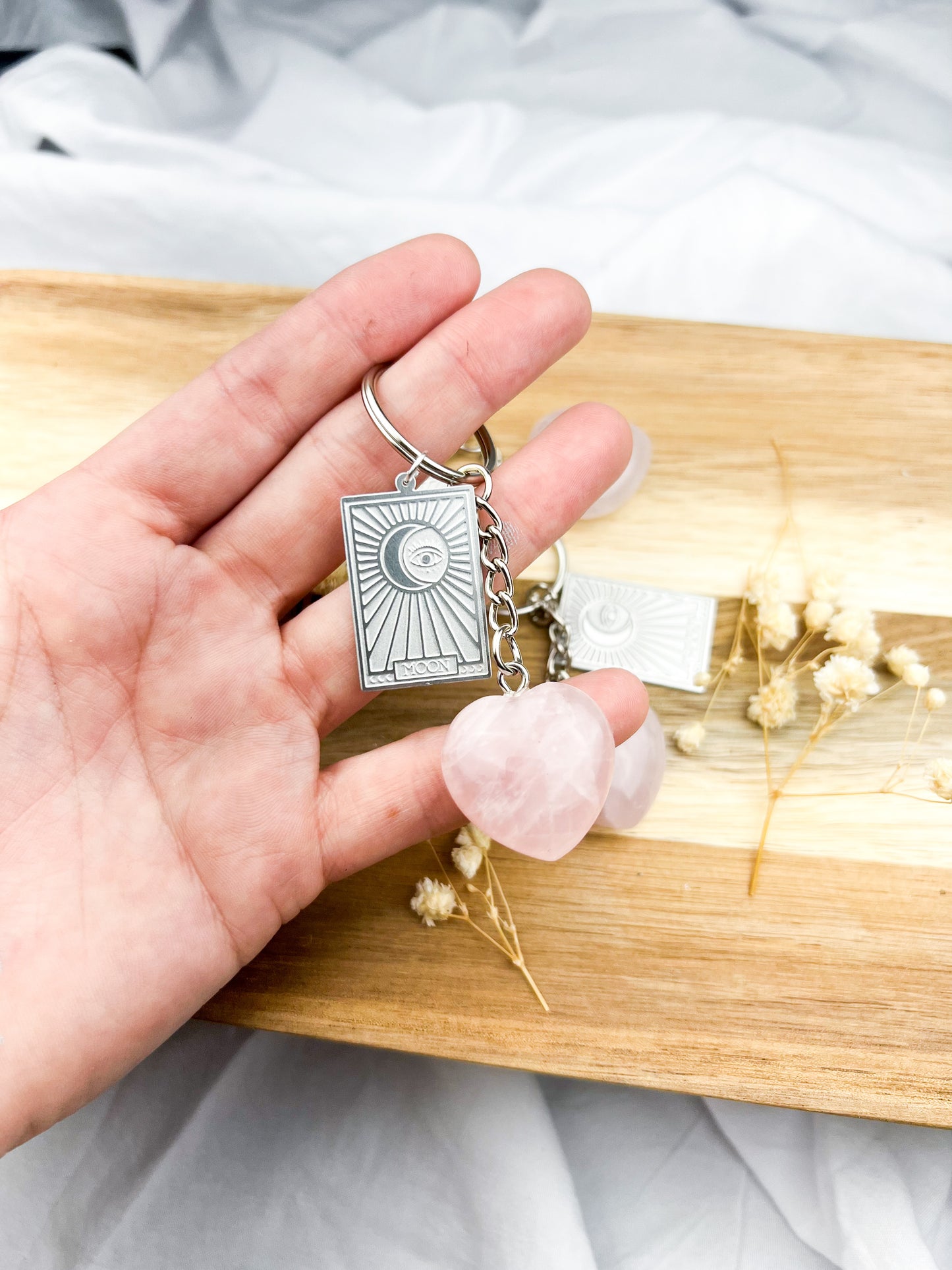 Rose Quartz + The Moon Keychain