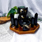 Night Watch | Obsidian Crystal Altar with Cat Oil Burner, Offering Bowl and Double Chime Holders