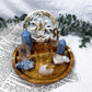 Healing & Clarity Acacia Altar Plate | Angelite & Clear Quartz with Blue Calcite, Sun Charm & Triple Moon Goddess Tile