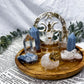 Healing & Clarity Acacia Altar Plate | Angelite & Clear Quartz with Blue Calcite, Sun Charm & Triple Moon Goddess Tile