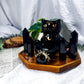 Night Watch | Obsidian Crystal Altar with Cat Oil Burner, Offering Bowl and Double Chime Holders