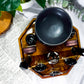 Veil Guard | Obsidian Tarot Altar with Triple Moon Oil Burner, Incense Holder and Double Chime Holders