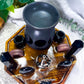 Veil Guard | Obsidian Tarot Altar with Triple Moon Oil Burner, Incense Holder and Double Chime Holders