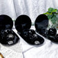 The Quiet Eye: Black Metal Mini Altar Set with Scrying Mirror, Obsidian Sphere, and Onyx Moon for Shadow Work and Protection Rituals