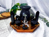Veil Guard | Obsidian Tarot Altar with Triple Moon Oil Burner, Incense Holder and Double Chime Holders