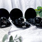 The Quiet Eye: Black Metal Mini Altar Set with Scrying Mirror, Obsidian Sphere, and Onyx Moon for Shadow Work and Protection Rituals