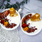 Orange Flower Teacup Intention Candle | Carnelian, Orange Calcite & Mandarin Crystal Candle