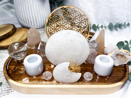 Clear Quartz Altar | Crystal Grid, Towers, Moon, and Modular Tealight or Chime Holder Options
