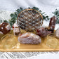 Growth & Renewal Bamboo Tray | Flower Agate Slab with Towers, Sphere, Moon & Triple Tealight Altar