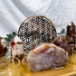 Growth & Renewal Bamboo Tray | Flower Agate Slab with Towers, Sphere, Moon & Triple Tealight Altar