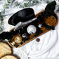 Lunar Veil: Moonstone Crystal Altar with Scrying Mirror, Obsidian, and Candle Holders for Lunar Rituals and Spiritual Clarity