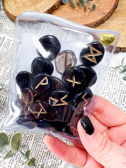 Crystal Rune Stones | Hand-Etched Divination Sets in Aventurine, Quartz, Flower Agate, Rose Quartz, Smoky Quartz, and Gold Amethyst Runes