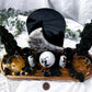 Lunar Veil: Moonstone Crystal Altar with Scrying Mirror, Obsidian, and Candle Holders for Lunar Rituals and Spiritual Clarity