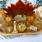 Energy & Manifestation Bamboo Tray | Orange Calcite Towers with Lemon Quartz Moon & Golden Healer Altar