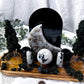 Lunar Veil: Moonstone Crystal Altar with Scrying Mirror, Obsidian, and Candle Holders for Lunar Rituals and Spiritual Clarity