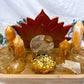Energy & Manifestation Bamboo Tray | Orange Calcite Towers with Lemon Quartz Moon & Golden Healer Altar