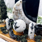 Lunar Veil: Moonstone Crystal Altar with Scrying Mirror, Obsidian, and Candle Holders for Lunar Rituals and Spiritual Clarity