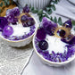 Amethyst Crystal Teacup Candle | Relaxation Candle with Amethyst Cluster, Moon & Tower