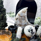 Lunar Veil: Moonstone Crystal Altar with Scrying Mirror, Obsidian, and Candle Holders for Lunar Rituals and Spiritual Clarity