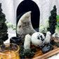 Lunar Veil: Moonstone Crystal Altar with Scrying Mirror, Obsidian, and Candle Holders for Lunar Rituals and Spiritual Clarity