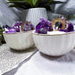 Amethyst Crystal Teacup Candle | Relaxation Candle with Amethyst Cluster, Moon & Tower