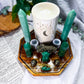 Prosper & Protect | Green Aventurine and Pyrite Altar with Detached Oil Burner and Double Chime Holders