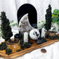 Lunar Veil: Moonstone Crystal Altar with Scrying Mirror, Obsidian, and Candle Holders for Lunar Rituals and Spiritual Clarity