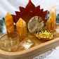 Energy & Manifestation Bamboo Tray | Orange Calcite Towers with Lemon Quartz Moon & Golden Healer Altar