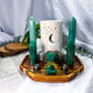 Prosper & Protect | Green Aventurine and Pyrite Altar with Detached Oil Burner and Double Chime Holders