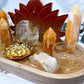 Energy & Manifestation Bamboo Tray | Orange Calcite Towers with Lemon Quartz Moon & Golden Healer Altar