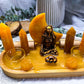 Golden Healer & Orange Calcite Crystal Altar | Double Tarot, Double Chime, Incense & Tealight Meditation Altar