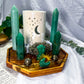 Prosper & Protect | Green Aventurine and Pyrite Altar with Detached Oil Burner and Double Chime Holders