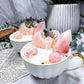 Rose Quartz Crystal Teacup Candle | Self Love Candle with Rose Quartz, Clear Quartz & Floral Soy Wax Candle